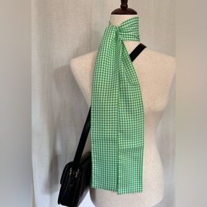 Cotton Skinny Scarf Green Gingham Print